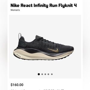 NWOT Nike React Infinty Run Flyknit 4 in black with gold accent women’s …